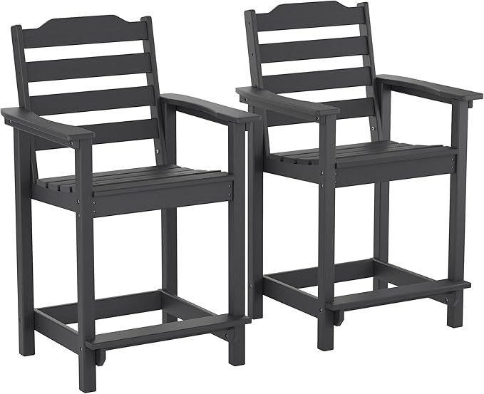 OTSUN Tall Adirondack Chair Set of 2, HDPE Counter-Height Balcony Chairs for Garden, Backyard, Poolside, Capacity 220LBS (2 PCS, Black)
