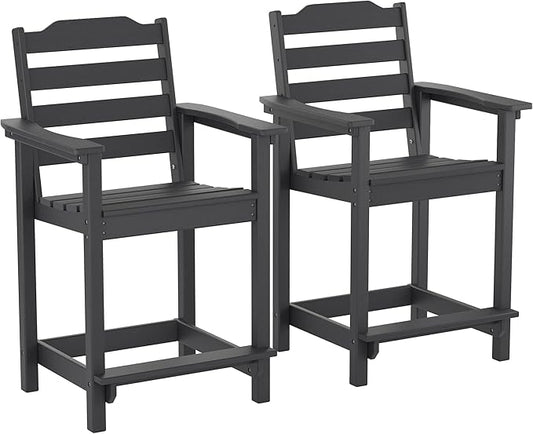 OTSUN Tall Adirondack Chair Set of 2, HDPE Counter-Height Balcony Chairs for Garden, Backyard, Poolside, Capacity 220LBS (2 PCS, Black)