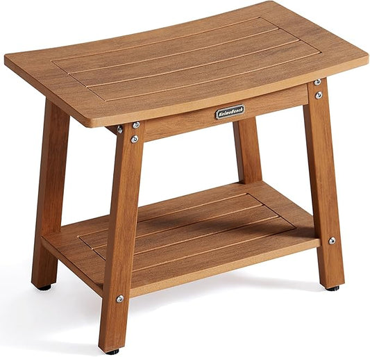 Large HDPS Shower Bench Seat, Waterproof Shower Stool for Inside, Bath Chair Seat for Shaving Legs, Spa Foot Rest with Adjustable Feet, No Maintenance, Indoor/Outdoor Use, Brown