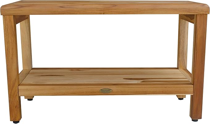 EcoDecors Eleganto 30 Inch Natural Color Waterproof Teak Wood Shower Bench Stool Seat Chair For Inside Shower Provides Safety, Storage, and Organization For Bathroom Accessories