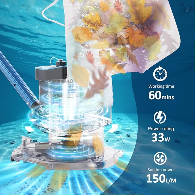 Heavy-Duty Cordless Rechargeable Pool Leaf Vacuum, 31GPM Ultra Strong Suction, 3 in 1 Cleaning Solution – Deep, Shallow & Surface Skimmer, for Above Ground Pools & In Ground Pools