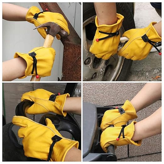 HLDD HANDLANDY 2 Pairs Cowhide Leather Work Gloves for Men & Women, Reinforced Durable Palm, Heavy Duty for Construction, Welding, Yardwork, Farm, Mechanic, Gardening, Driving