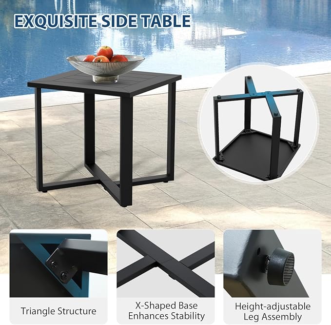 COOS BAY Iron Luxe Modern 3 Piece Outdoor Bistro Set, Patio Chairs and Side Table, Outdoor Seating Set for Balcony, Deck, Porch, or Garden, Black/Gray