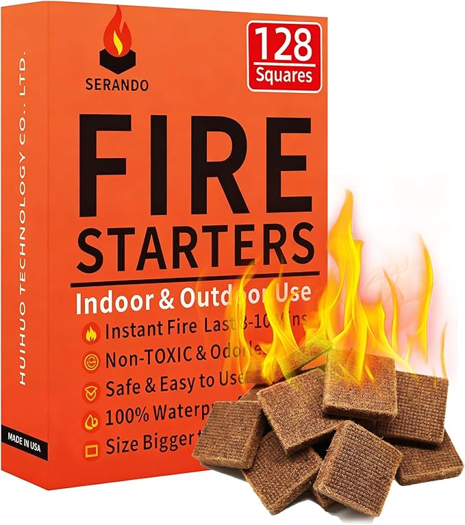 Fire Starters Cubes for Fileplace: 128 Pack Wood Charcoal Firestarter for Stove Grill Pit Campfires BBQ