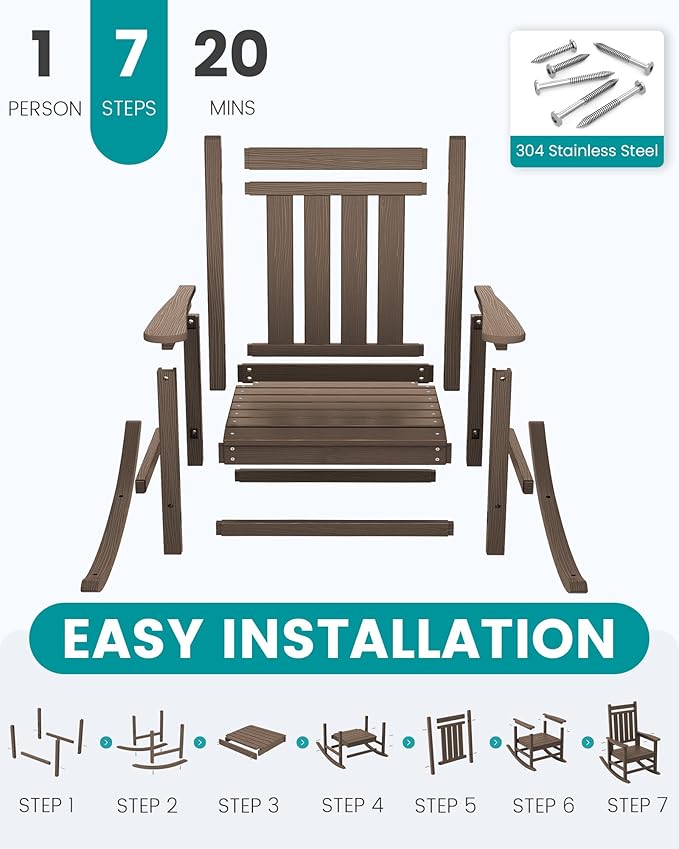 SERWALL HDPE Outdoor Rocking Chair Set of 8, Patio Rocking Chairs for Adults, All Weather Outdoor Rockers for Lawn, Coffee