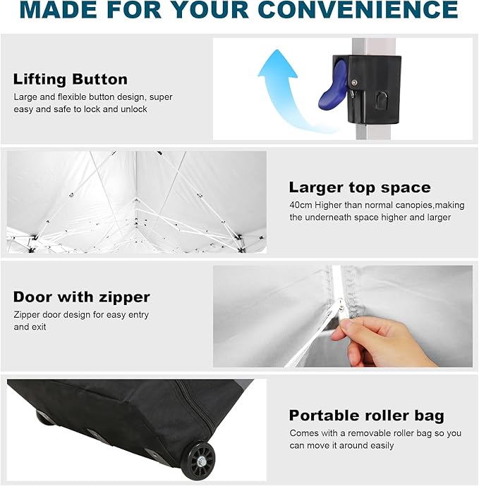HOTEEL 10x30 Pop Up Canopy Tent with 8 Walls, Extra Tall Party Tent, Waterproof Event Shelter, Easy Setup with Wheeled Bag & Weight Bags for Wedding Backyard Large Events, White