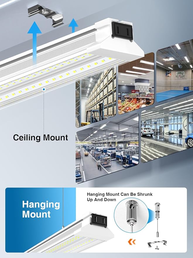 Upgrade Super Bright 6 Pack 60W LED Shop Lights 4FT | 4' 9000LM 5000K 48 inch Linkable 4FT LED Shop Light With Plug in For Workshop Garage Lighting Warehouse Shop Workbench Supermarket Basement Barn