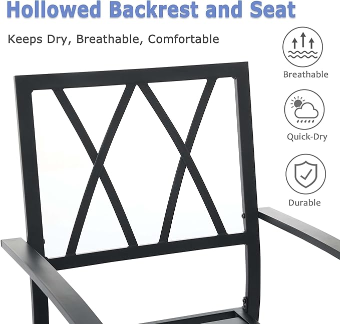 Outdoor Dining Chairs Set of 2, Mteal Frame Stackable Patio Dining Chairs with Armrest, Wrought Iron Patio Bistro Chairs for Lawn, Backyard, Garden, Porch