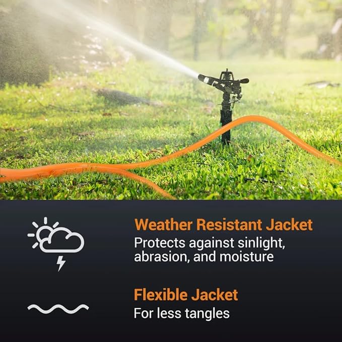 50FT Outdoor Extension Cord, 16/3 SJTW Tri-Tap Power Cable, Weatherproof, Heavy Duty Extension Cord for Holiday Decoration and Landscaping Lights,Orange