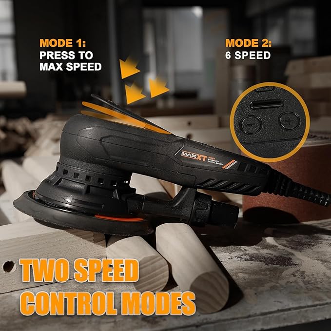 MAXXT Electric 5mm Random Orbital Sander, Brushless 350W 3A Palm Sander, Multi-function Variable Speed Electric Corded Orbital Sanders Machine with 6Inch Sanding Pad, 10 Sanding Paper for Woodworking