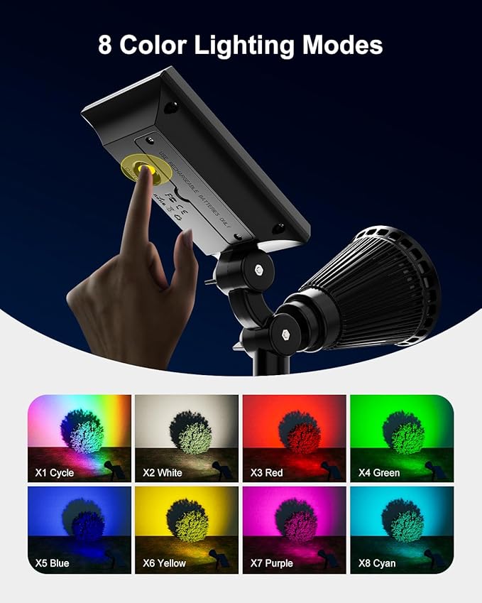 Christmas Color Change Solar Spotlights Outdoor Waterproof Led Landscape Spot Lights Uplighting for Xmas Tree, Wreath, Santa Claus, Elk Statue, Decorations, Ambient Lighting for House, Yard, Garden