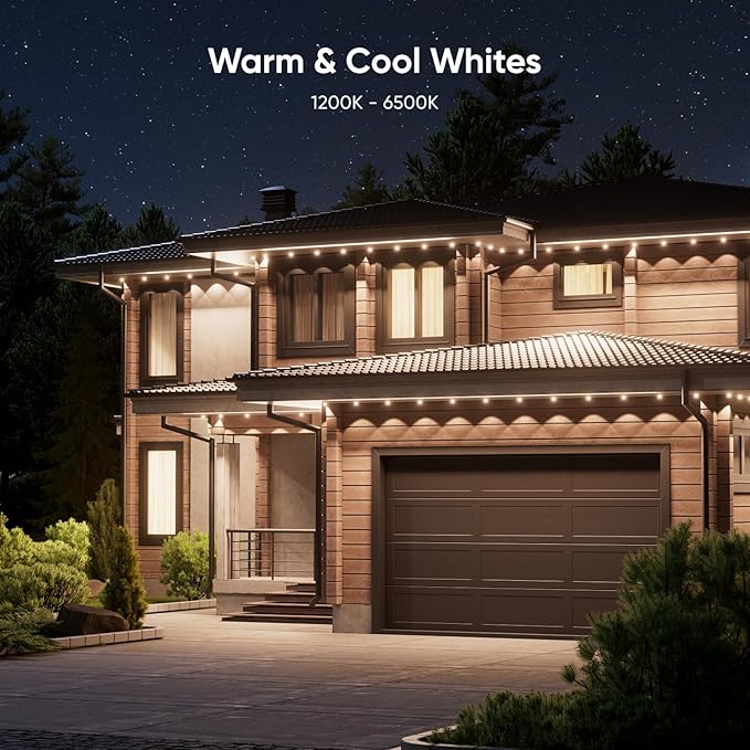 Nanoleaf Matter Permanent Outdoor Lights, Smart RGBCW Outdoor String Lights for Daily & Accent Lighting, IP67 Waterproof, Compatible with Alexa, Google Home, Multiple Scene Modes, 98ft (30m)