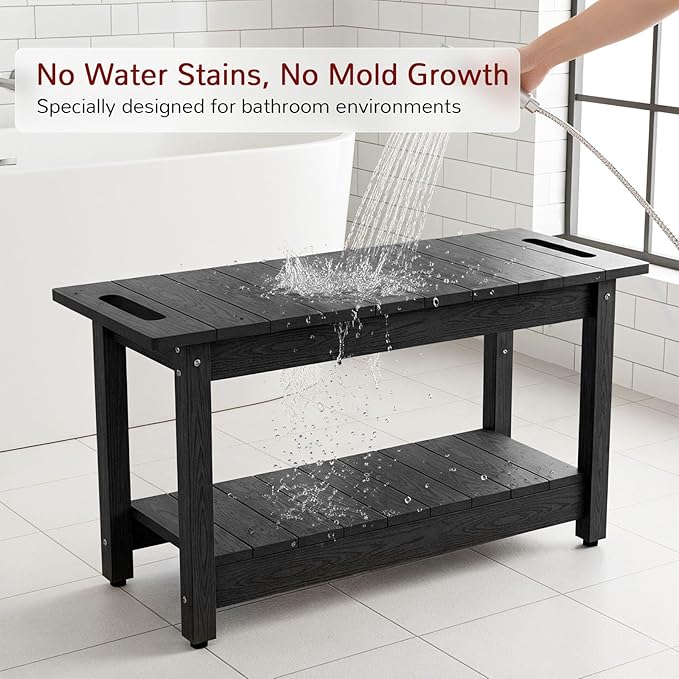 Stoog 30" Shower Bench, Waterproof HIPS Shower Stools with 400 lbs Weight Capacity, Shower Chair for Inside Shower, Non-Slip, Black