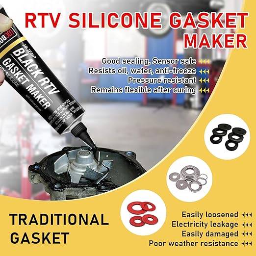 Black RTV Silicone Sealant, Silicone Gasket Maker, High Temp Up to 600F, Sensor Safe, Oil Resistance Flexible for Automotive, Engine, Gearboxes, 3 oz