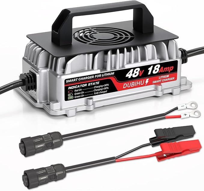 58.4V 18A Lithium Battery Charger for 48V LiFePO4 Battery, Waterproof Connector with M8 Ring & Alligator Clip, for Golf Carts, RVs, 48V Trolling Motors