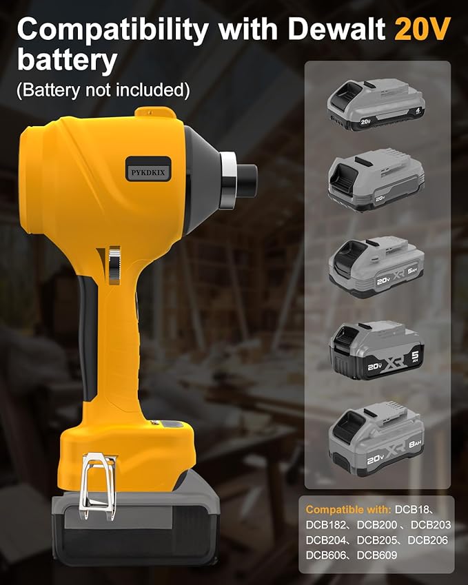 Cordless Air Blower for Dewalt 20V Battery- 3 Speeds, 130 MPH Mini Leaf Dust Blower, Electric Compressed Air Duster, Brushless Handheld Turbo Jet Blower for Garages, Sawmill, Workshop(No Battery)