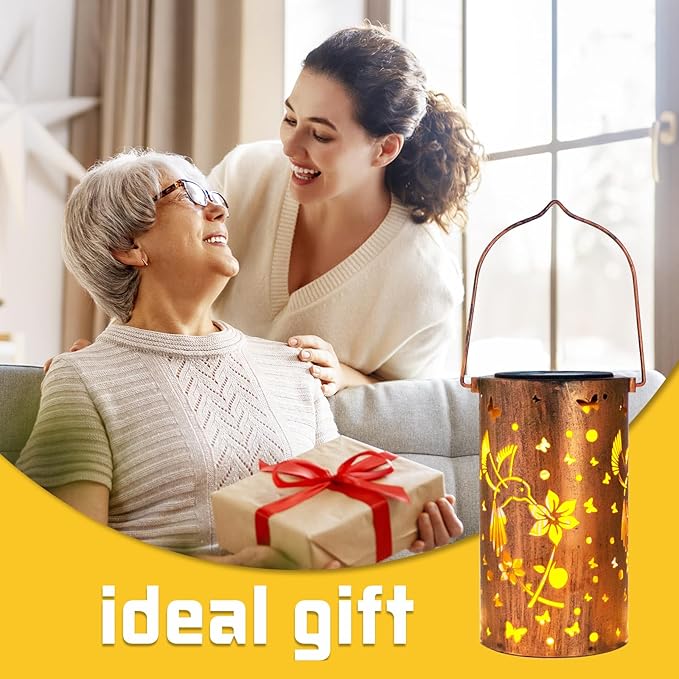 Christmas Gifts for Women, 2 Pack Solar Lanterns Outdoor Waterproof Hummingbirds Birthday Gifts for Women Mom Grandma Garden Decor Hanging LED Decorative Light for Patio Yard Lawn Gardening Gifts
