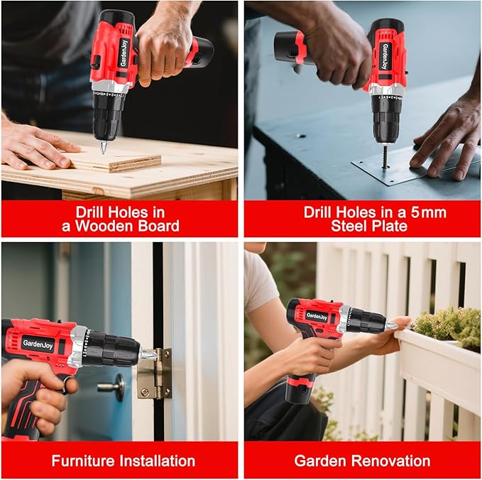 Drill Set 12V Cordless Electric Drill Driver Set,Powerful Lightweight Portable Rechargeable Screwdriver Accessories,2 Batteries 2-Speed 24+1 Position Wood/Wall Drilling Screw Driving women DIY Tool