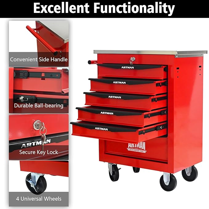 6 Drawers Rolling Tool Box on Wheels, Multifunctional Tool Cart, Drawers Rolling Trolley Organizer Tool Storage Chest for Garage,Workshop,DIY Multiple Interconnectable(4 Drawers-30.5" H)