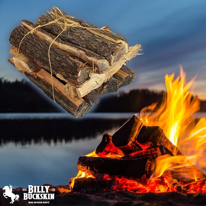 Billy Buckskin 18 LB Oak Firewood Bundle – Seasoned Fire Logs with Fatwood Starter Sticks for Fire Pit, Campfire, Fireplace, Wood Stoves and Outdoor Grilling – Camping Accessories