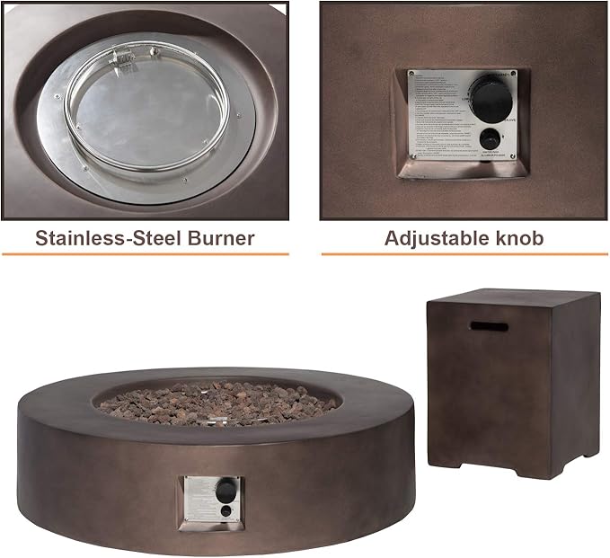 SUNBURY Outdoor 42 Inch Propane Fire Pit Table,Dark Brown Patio Fire Table 50,000 BTU w 20 lbs Tank Cover, Waterproof Cover, Free Lava Rocks