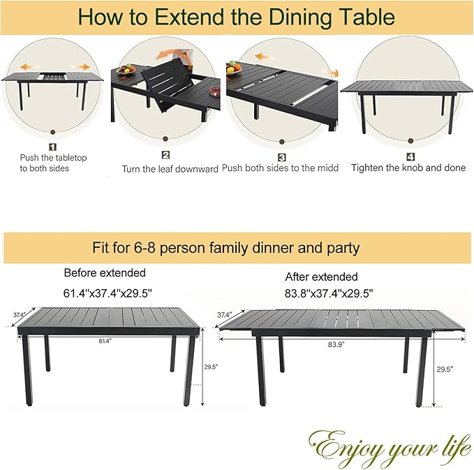 MFSTUDIO Patio Table and Chairs Set of 6, Patio Dining Set for 6 with Expandable Table, Metal Outdoor Dining Set for for Deck Backyard Poolside Garden