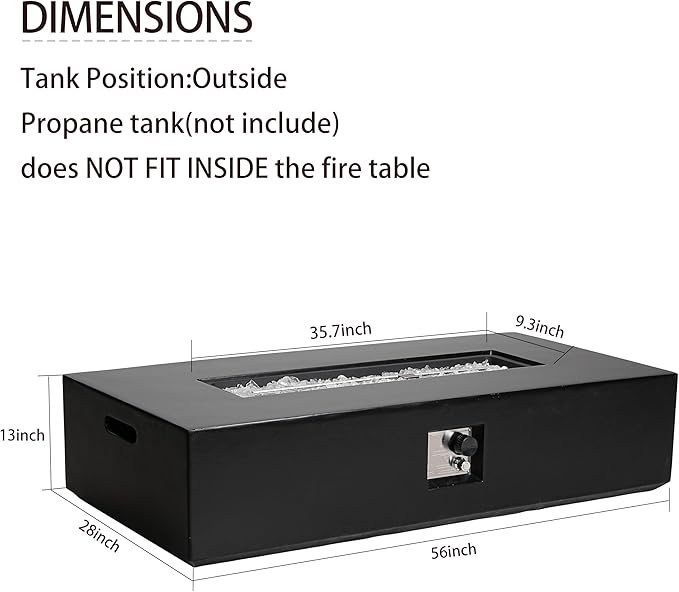 56" Outdoor Propane Fire Pit Table, Rectangle Terrazzo Fire Table w White Fire Glass(50,000 BTU), Patio Firepit Table Gas Fire Table w Rain Cover for Outside, Backyard