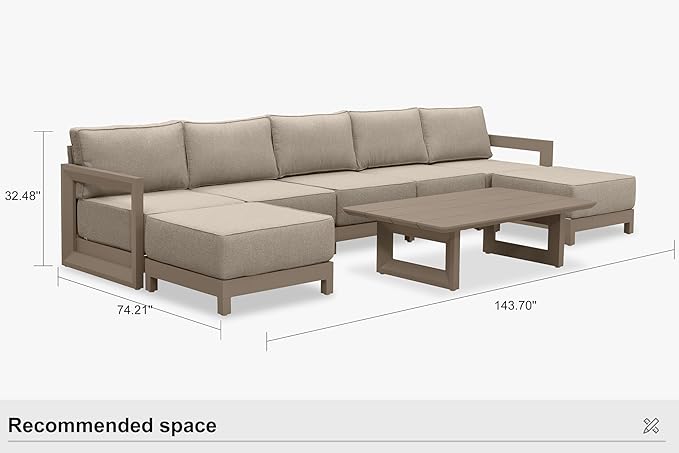 PURPLE LEAF Patio Furniture Set U-Shaped Outdoor Couch with 9.6" Thick Cushion and Soft Pillows 8 Piece Outdoor Sectional Sofas with Table Modern Outdoor Conversation Sets for Yard Porch Deck, Khaki