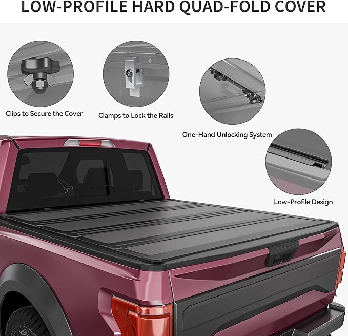 OEDRO Low-Profile Hard Quad-Fold Tonneau Cover Compatible with Chevy Silverado/GMC Sierra 2500HD 3500HD 2020-2025 6.9ft Bed w/o Multi-Flex Tailgate, One-Handed Quick Release, Drainage Design