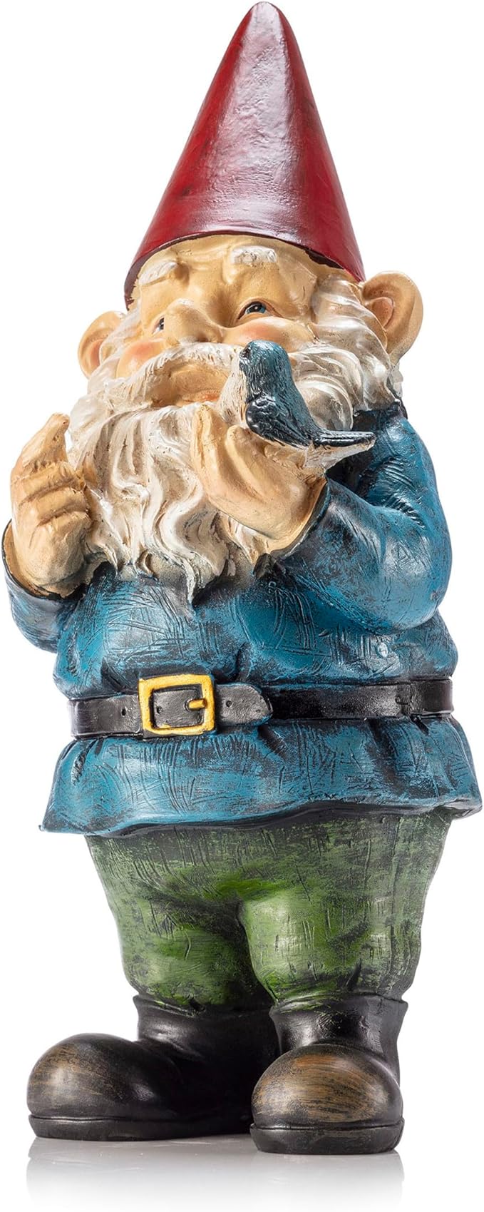 Alpine Corporation | 12"H Outdoor Garden Gnome Yard Statue with Bird Accent — Whimsical Hand-Painted Décor for Lawn, Patio & Flower Beds — Multicolor Finish