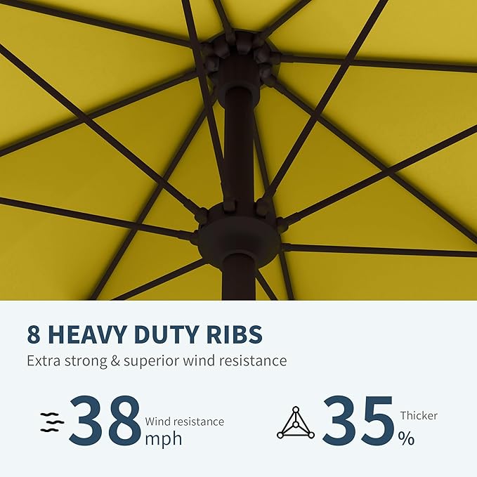 PatioKingdom 11FT Patio Umbrella,Outdoor Umbrella with Push Button Tilt and Crank,Market Table Umbrella with 8 Sturdy Fiberglass Ribs UV Protection(Yellow, 11FT)