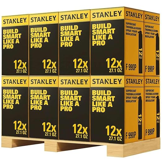 STANLEY F 990P Supercoat Spray Foam Insulation - Closed Cell Spray Foam Covers Up to 3840 Sq.Ft.,(11.32/2 inch R-Value), Gun Use, Gun Not Included, 27.1 oz, 192 Pack