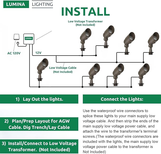 Lumina Lighting® 4W Landscape Lighting 12V Landscape Lights Low Voltage Landscape Spotlights Warm White Waterproof Outdoor Replaceable LED Bulb for Garden, Lawn, Porch, Patio and Yard (Bronze, 6-Pack)