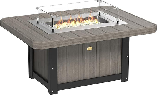 LuxCraft 51" Lumin Rectangular Gas Propane Fire Pit Table for Outdoor Patio with Tempered Glass Wind Guard and Stainless Steel Burner Cover - Amish Made in USA (Coastal Gray & Black)
