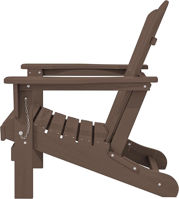 KINGYES Folding Adirondack Chair Set of 8, HDPE All-Weather Folding Adirondack Chair, Brown