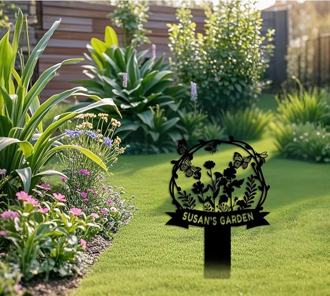 Personalized Garden Stake Metal Sign, Outdoor Metal Flower Garden Signs,Custom Garden Name Sign,Lawn Signs,Yard Sign,Gardening Decor Gifts 8inch
