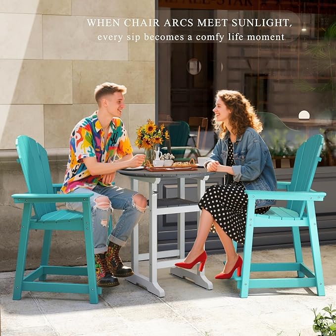 OTSUN Outdoor Tall Adirondack Chairs Set of 2, Widened Arms Patio Bar Stool Chair with High Back, 400lbs, All-Weather Balcony Chair for Backyard, Garden, Yard - Aruba Blue
