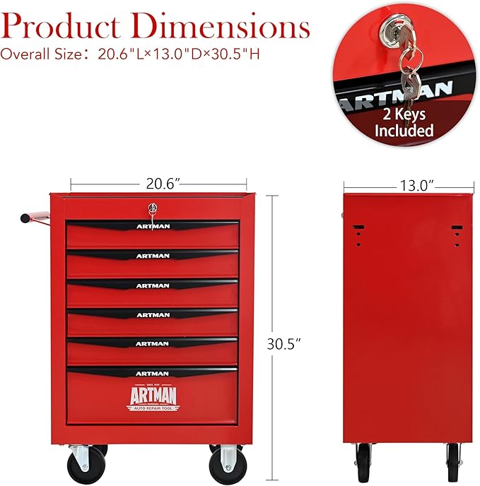 6 Drawers Rolling Tool Box on Wheels, Multifunctional Tool Cart, Drawers Rolling Trolley Organizer Tool Storage Chest for Warehouse,Garage,Workshop,Repair Shop (6 Drawers-30.5" H)