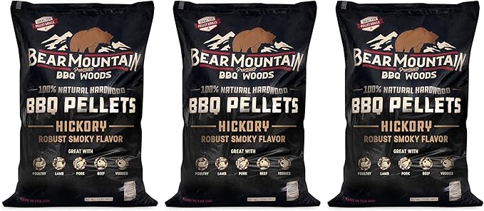 Bear Mountain FB14 Premium All Natural Low Moisture Hardwood Smoky Hickory BBQ Smoker Pellets for Outdoor Grilling, 40 Pound Bag (3 Pack)