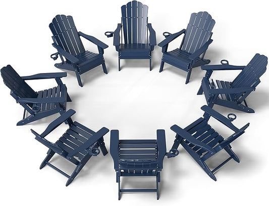 FOOWIN Adjustable Adirondack Chair, Folding Adirondack Chair with Cup Holder, HDPE All-Weather Fire Pit Chair with 3 Recline Positions, Suitable for Patio, Garden, Backyard, Poolside, Grey