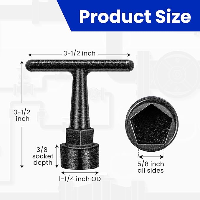 Enhon Curb Box Wrench for Pentagon Curb Boxes, Water Meter Wrench for Penta Socket, T Handle Penta Tool, Water Valve Shut Off Tool (1 Pack,Black)