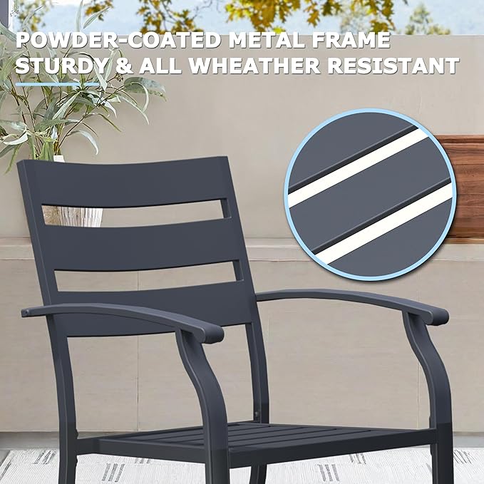 5 Piece Outdoor Dining Set, Patio Dining Set for 4, 42" Black Round Table with 4 Black Metal Outdoor Dining Chairs for Lawn, Garden, or Porch