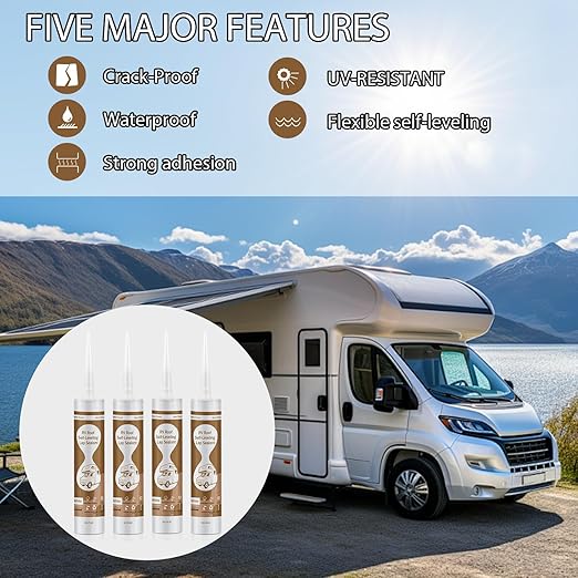 Self Leveling RV Roof Sealant White, 4 Pack Camper Roof Sealant, Lap Sealants for RVs Roofs, Waterproof Flexible RVs Sealants and Caulk for Trailer, Maintenance, Repair
