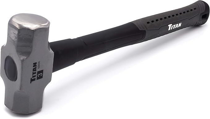 Titan 63000 3lb Sledge Hammer, Forged Steel Head, Overstrike Protection, Sledgehammer with 16" Shock Absorbing Fiberglass Handle with Textured Grip