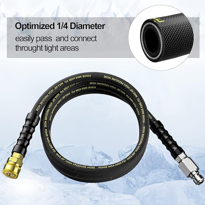 POHIR Pressure Washer Whip Hose - 10 FT, 4200PSI, Replacement Hose Reel Connector, Short Power Washer Hose with 3/8'' Quick Connect, Steel Wire Braid Pressure Hose