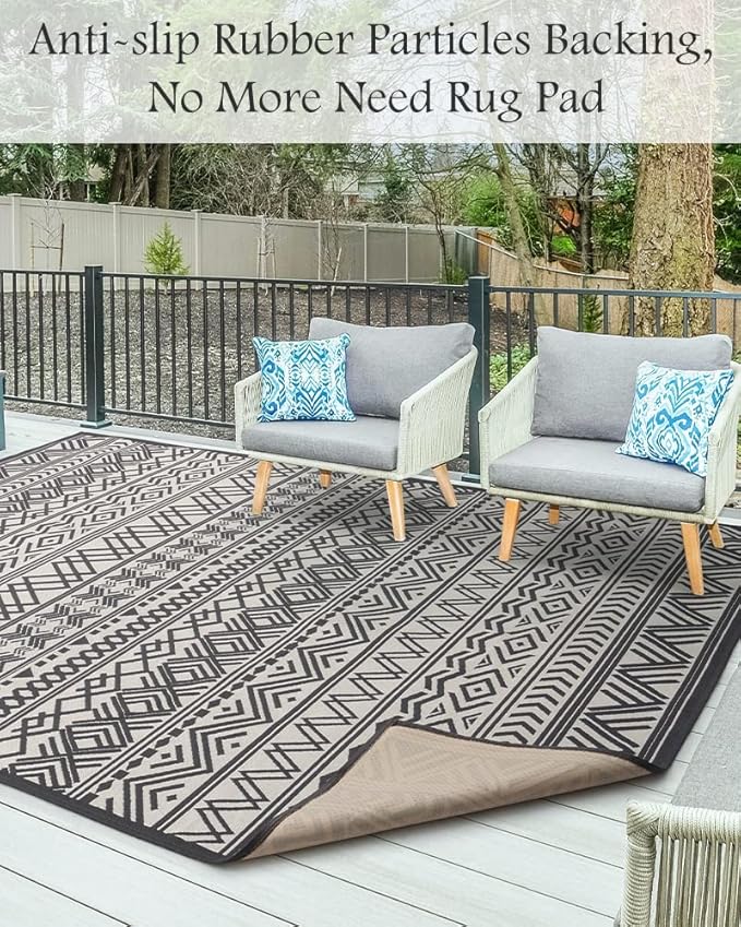 Outdoor Rug Carpet 5x8 ft, Flatweave Textured Outdoor Patio Rug Non Slip Indoor Outdoor Rugs with Rubber Particles Backing Boho Outdoor Area Rug for Patio Deck Front Porch Backyard Balcony