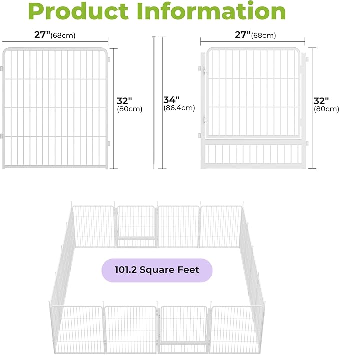 SunsGrove Garden Fence with Gate, 32 in(H) x 35.7 ft(L) 16 Panels Heavy Duty Metal Animal Barrier Fence for Yard, Suitable for Indoor or Outdoor Dog Pet Fence, Garden Fence Border, White