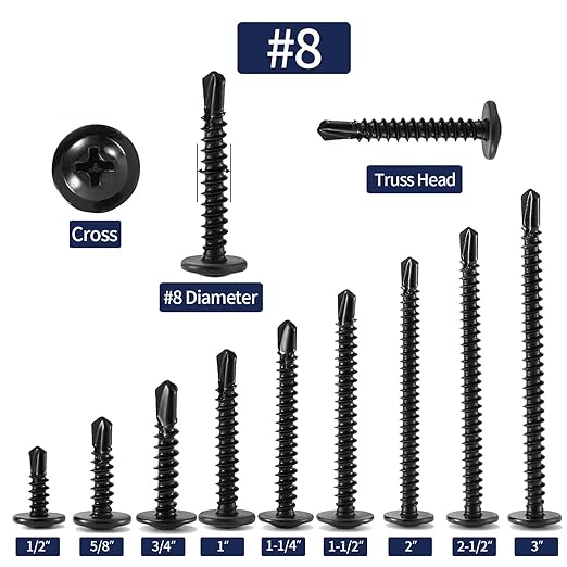#8 x 2-1/2" Sheet Metal Screws 100PCS 410 Stainless Steel Truss Head Fast Self Tapping Screws Black Oxide by SG TZH