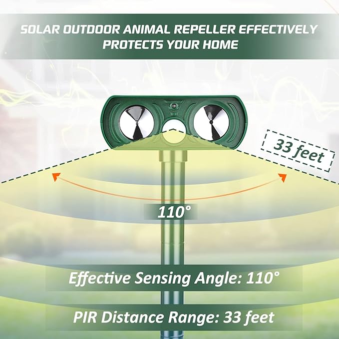 4 Pack Ultrasonic Animal Repellent Solar Deer Repllent Devices Cat Repellent Outdoor Animal Deer Deterrent Scare Squirrel, Raccoon, Skunk, Rabbit, Dog with Motion Detector for Yard Garden