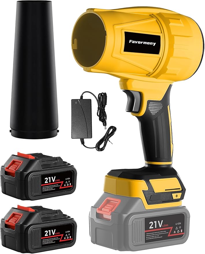Cordless Leaf Blower, 600,000 RPM Electric Handheld Turbo Jet Blower with 2×4.0Ah Batteries and Charger for 40 Minutes Use, Portable and Lightweight for Lawn Care, Patio, Yard, Deck Cleaning (Yellow)